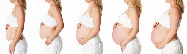 Frau in verschiedenen Stadien der Schwangerschaft